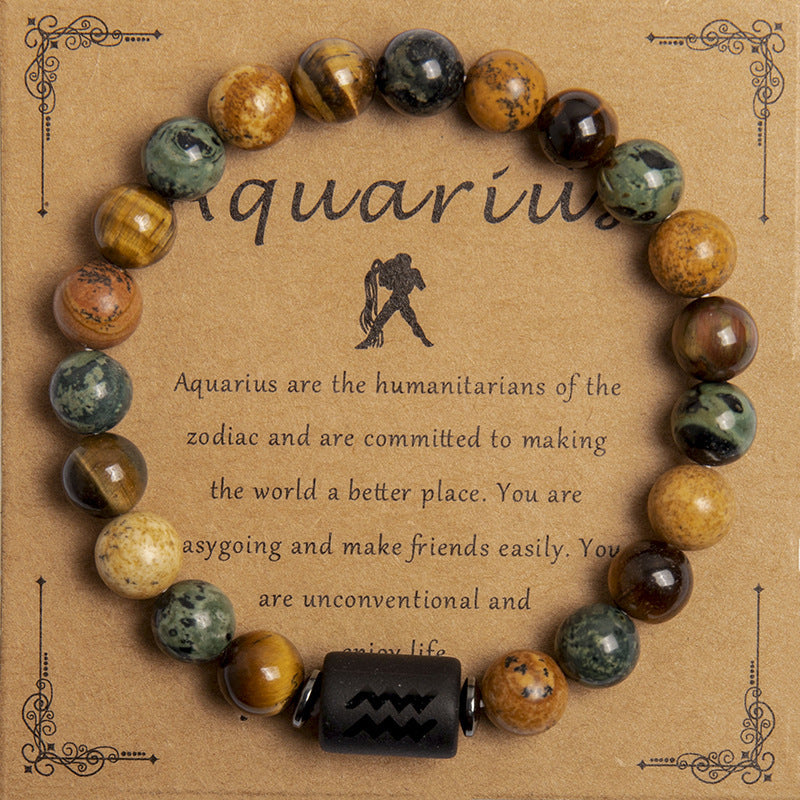 European And American New Natural Picture Tigereye Twelve Constellation Beaded Bracelet Limorista