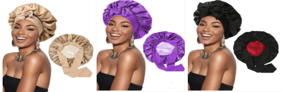 Double-layer Satin Ribbon Round Cap Bow Artificial Silk Beauty Hair Care Wide-brimmed Hat Limorista