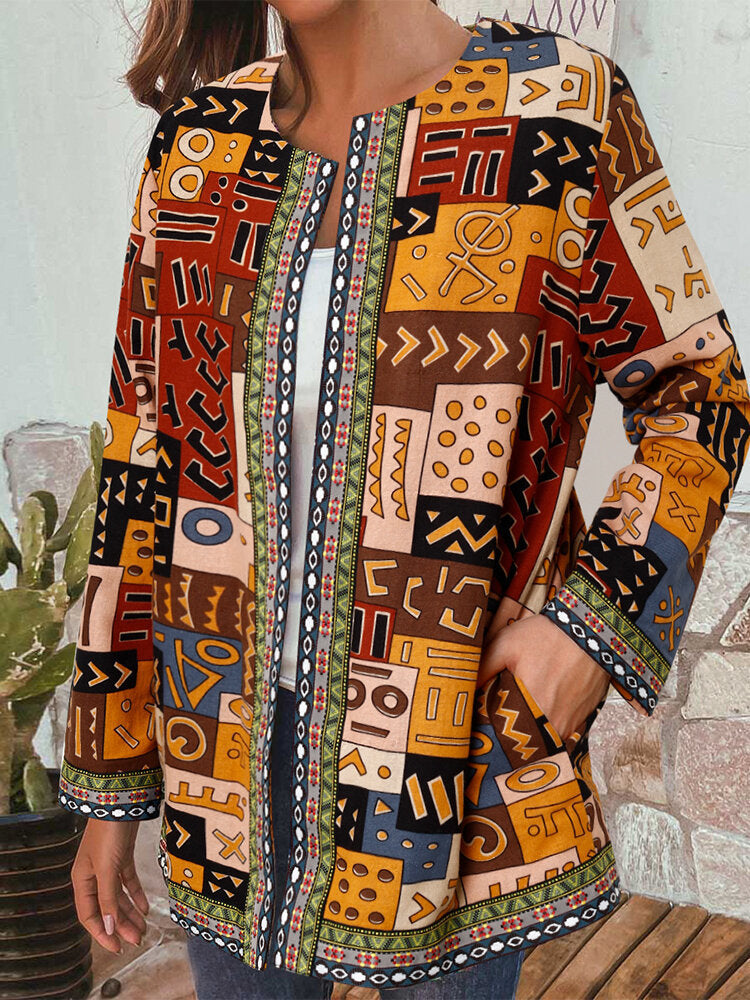 Limorista - Printed Loose Long Sleeve Jacket Cardigan