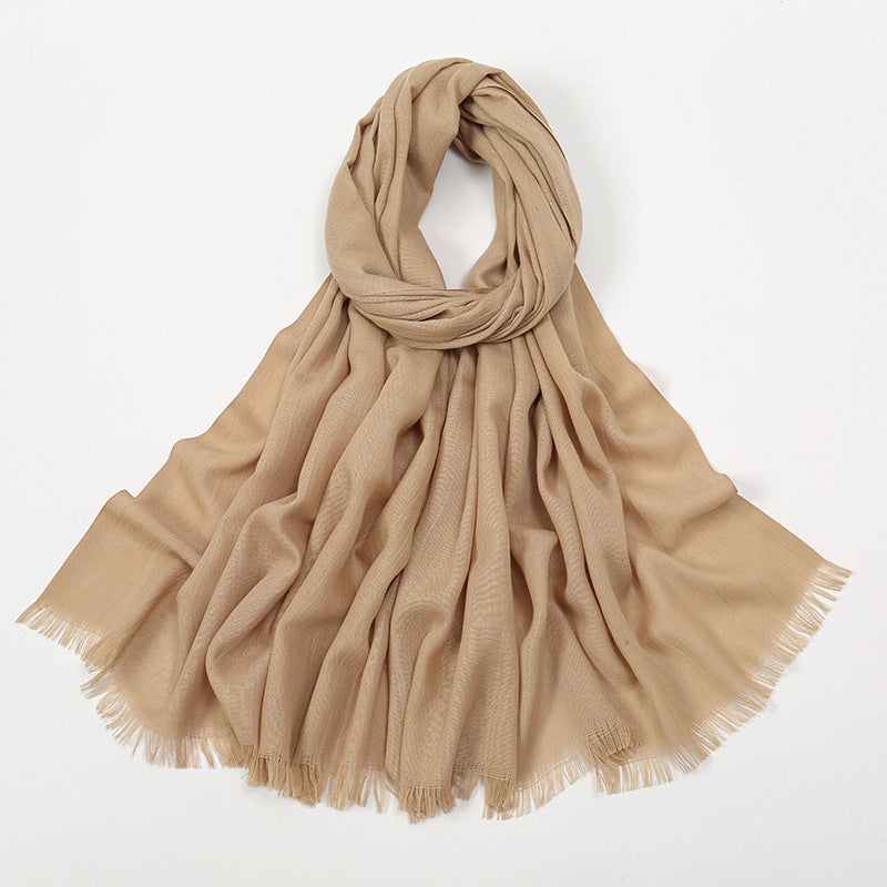 Flat Slub Cotton Solid Color Scarf Breathable Monochrome Limorista