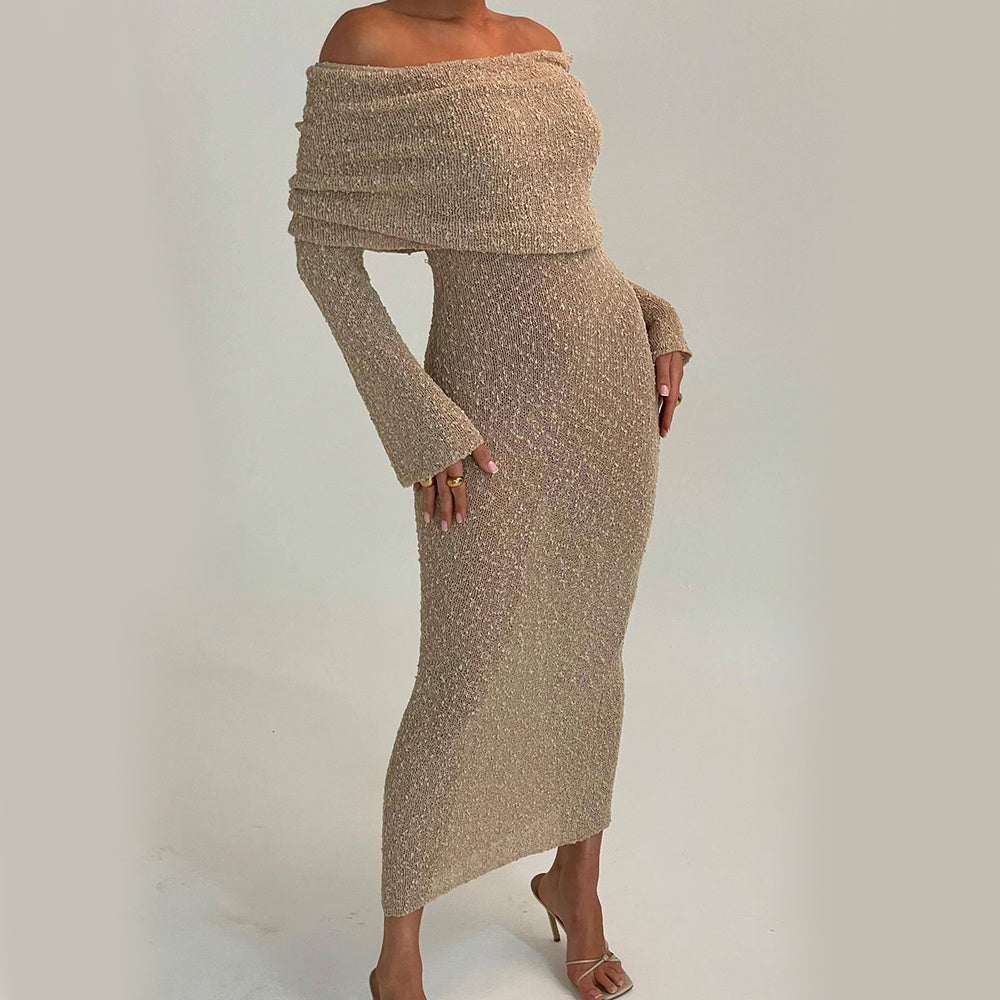 New One-shoulder Knitted Long-sleeved Dress Sexy Beach Holiday Long Dresses Womens Clothing Limorista