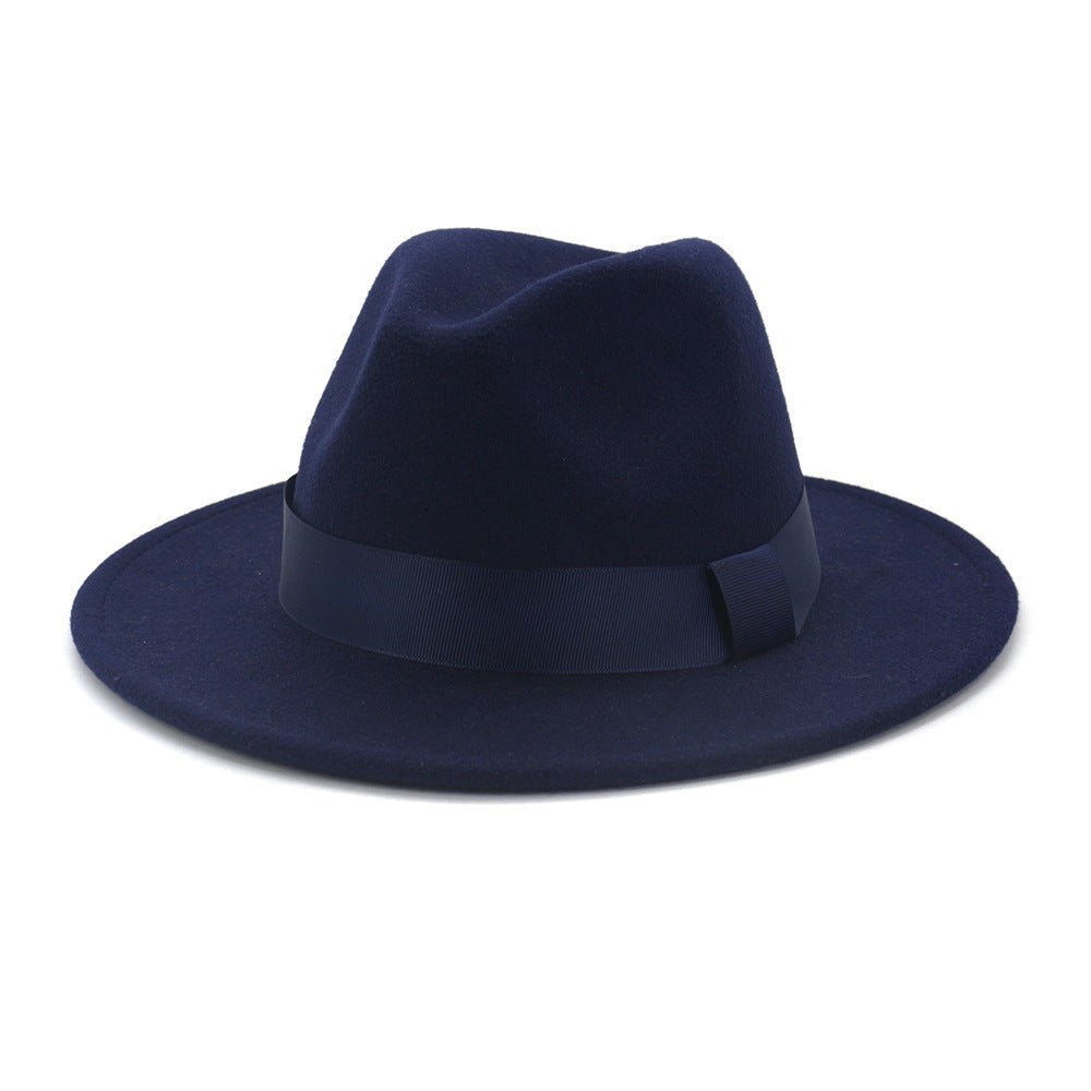 Fashionable Woolen Gentleman Jazz Flat Brim Big Hat Limorista
