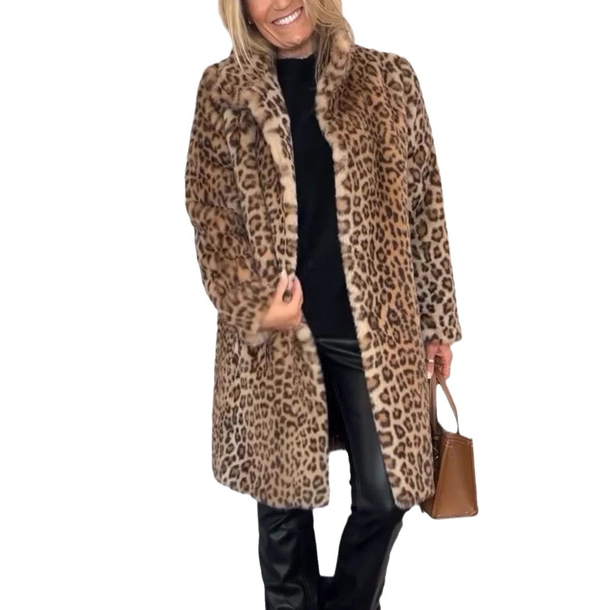 Fall Winter Leopard Print Plush Mid-length Coat Limorista