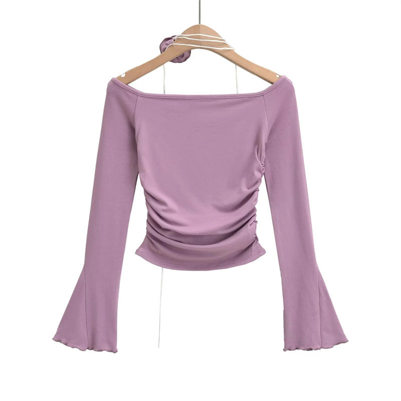 Limorista - Flower Horn Long Sleeve T-shirt Tight Pleated High Waist Short
