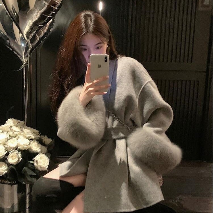 Cuff Detachable Fox Fur Elegant Double-sided Cashmere Coat Limorista