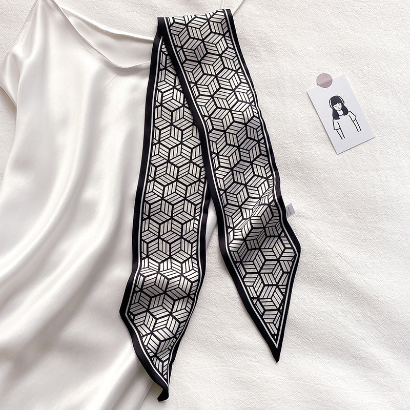 Narrow Long Strip Small Silk Scarf Women Fashion Leopard Pattern Limorista