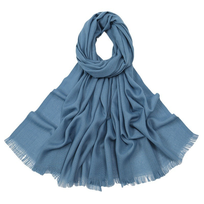Flat Slub Cotton Solid Color Scarf Breathable Monochrome Limorista