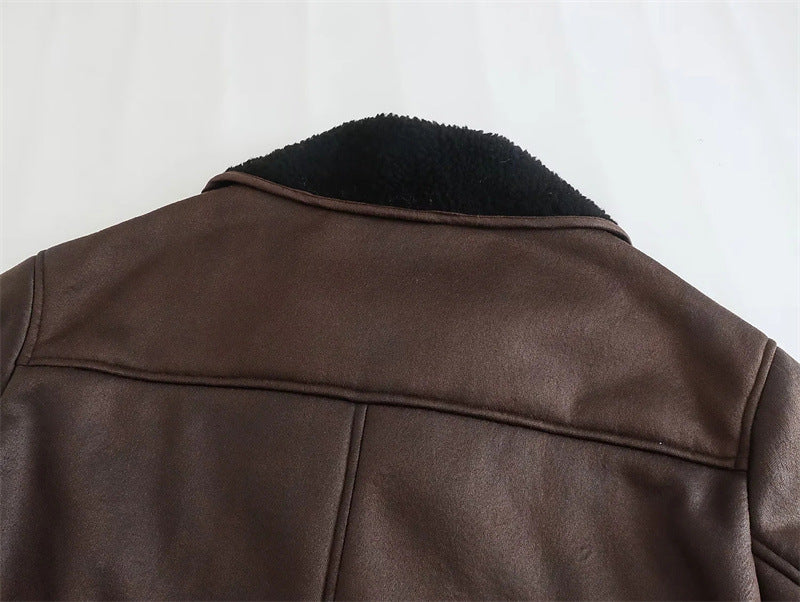Faux Leather Double-sided Jacket European And American Locomotive Long Breasted Coat Limorista