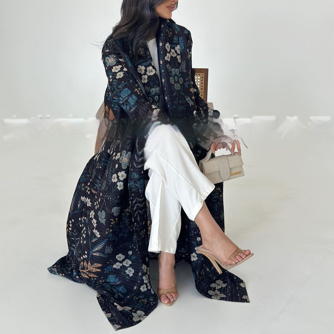 Pleated Trench Djellaba Hot-selling Printed Shawl Cardigan Ethnic Style Cloak Coat Limorista