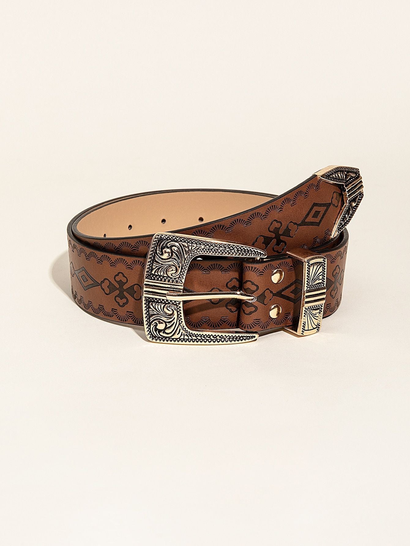 Retro Pattern PU Belt Western Style Women&