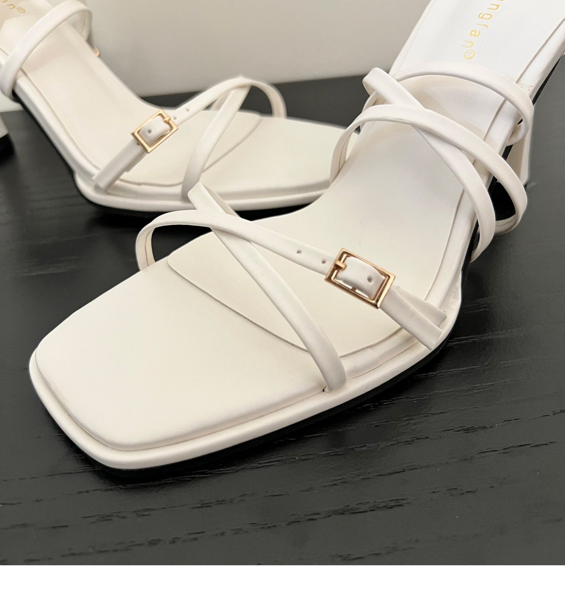 Summer White Square Toe Thin Strap High Heel Sandals Limorista