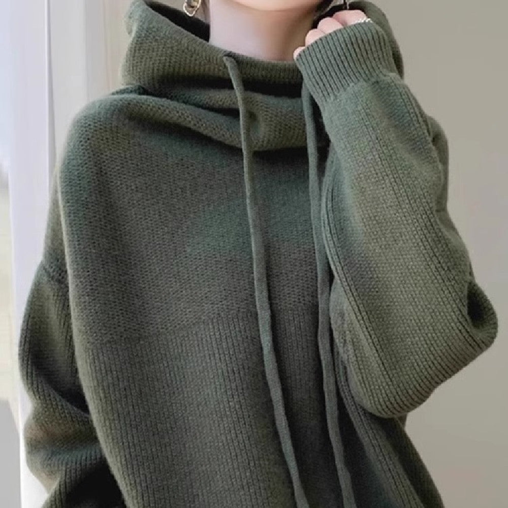 Hooded Solid Color Knitted Sweater Limorista