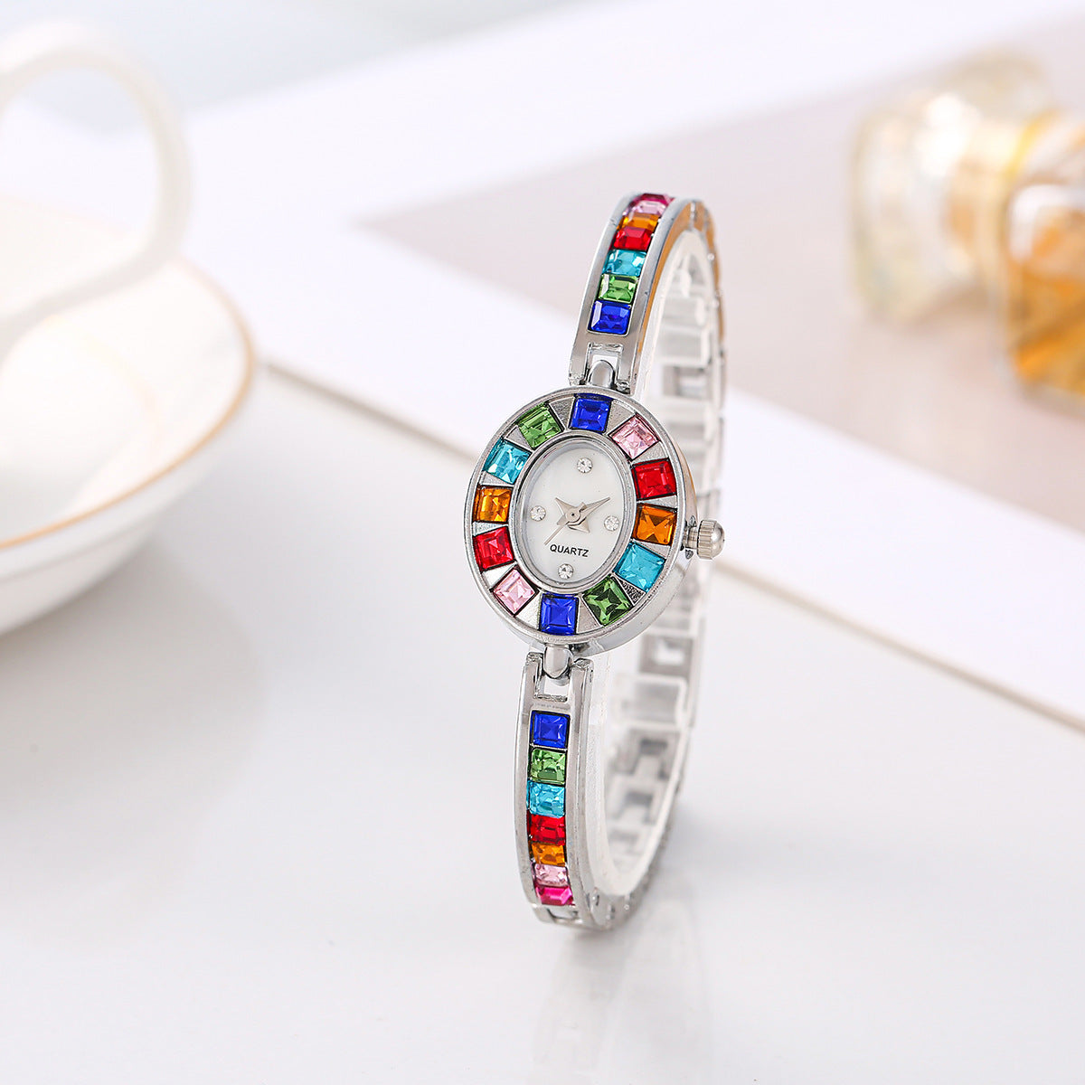 Fashion Small Oval Colorful Crystals Watch Limorista