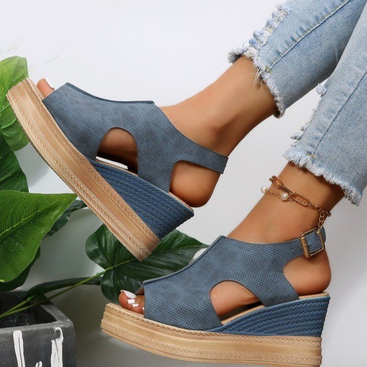 Peep Toe Sandals Women Wedge Heel Platform Buckle Shoes Summer Limorista