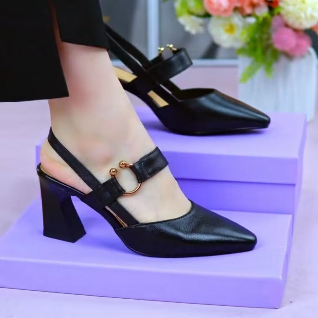 Closed Toe Back Empty Leather Chunky Heel Sandals Woman High-heeled Shoes Limorista