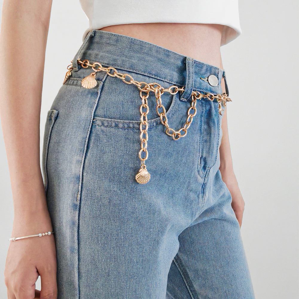 New Metal Waist Chain Summer Beach Body Chain Shell Starfish Charm Gold Decorative Dress Punk Belt Limorista