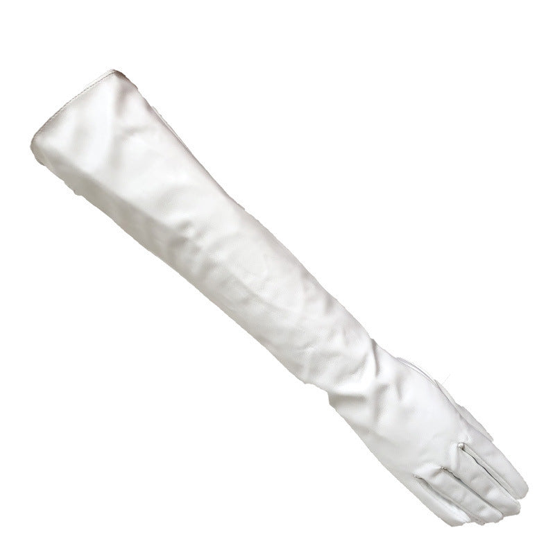 Sexy Leopard Touch Screen Gloves Winter Women PU Black 50cm Long Simulation Leather Limorista