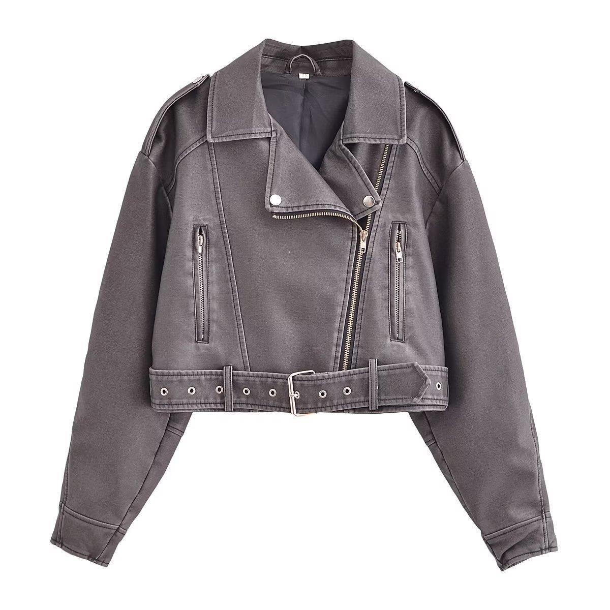 Washed Leather Motorcycle Jacket Women Limorista