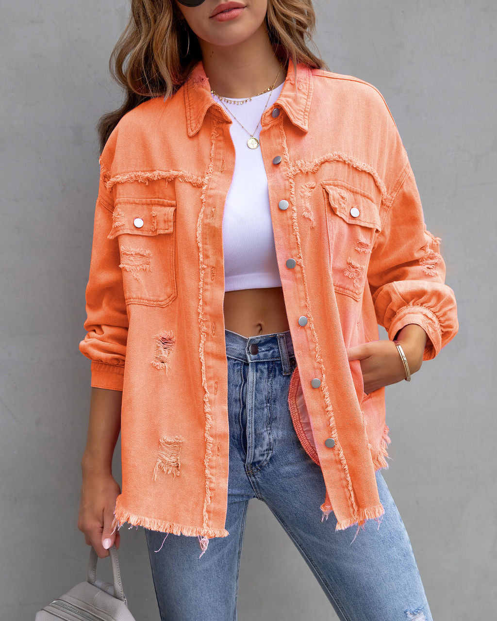 Fashion Ripped Shirt Jacket Female Autumn And Spring Casual Tops Womens Clothing Limorista
