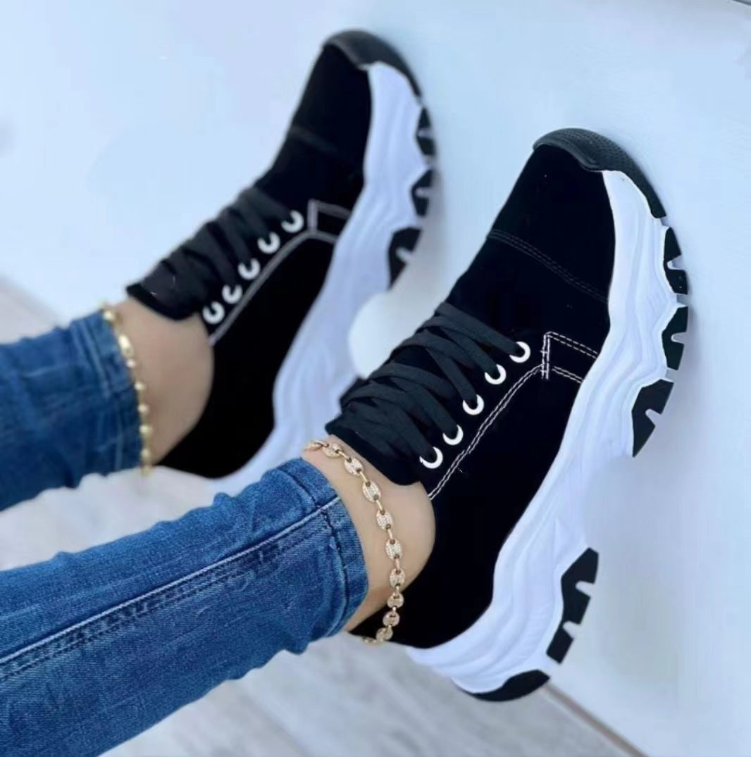 Round Head Thick Bottom Low-top Casual Shoes For Women Plus Size Lace Up Pumps Limorista