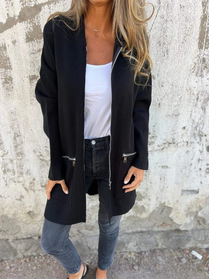 Autumn And Winter Solid Color Casual Zipper Hooded Jacket Coat Limorista
