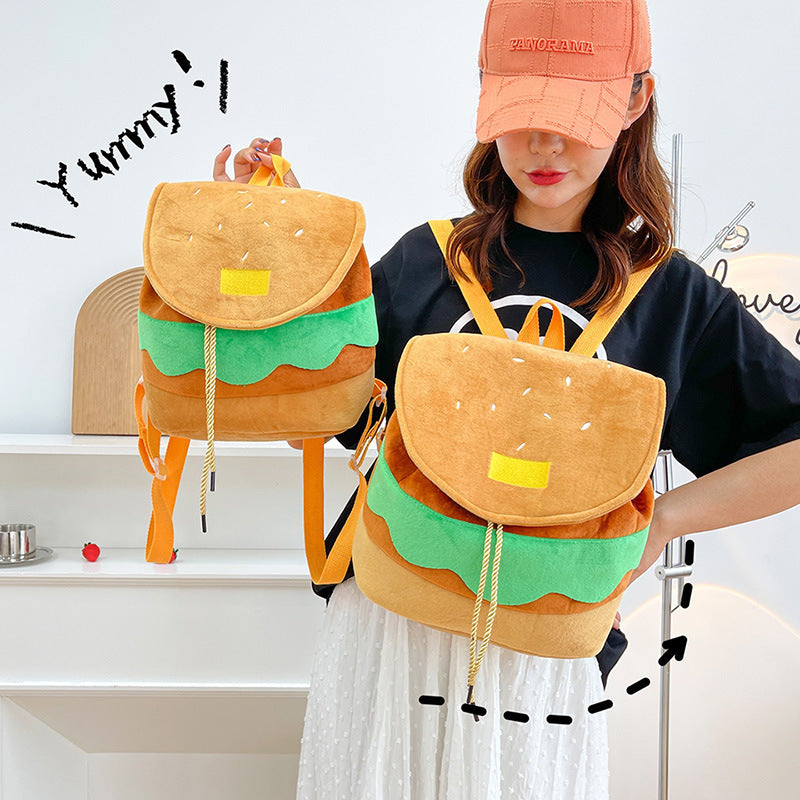 Cute Hamburger Plush Backpack Soft Cartoon Burger Plush Coin Purse Girls Kindergarten School Bookbag Children Kids Pack Limorista
