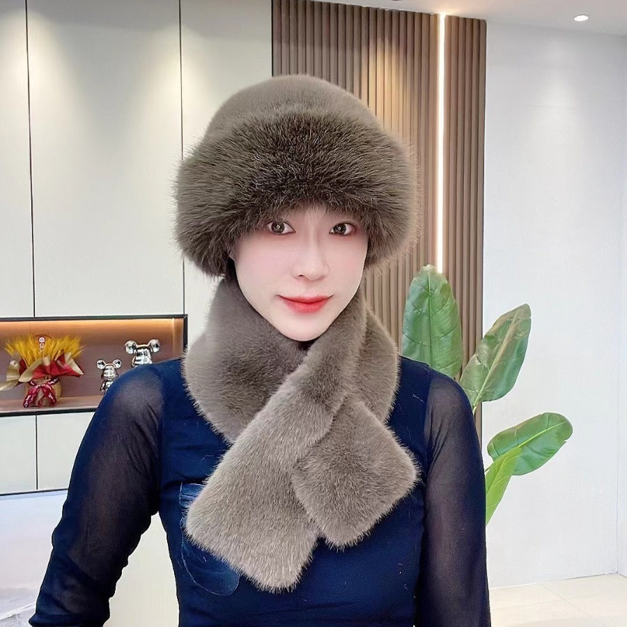 Suit Winter Scarf Mongolian Cap Plush Hat Women&
