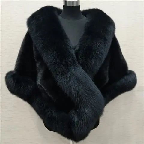 Imitated Mink Fox Fur Cape Coat Plus-sized Dress Shawl Limorista