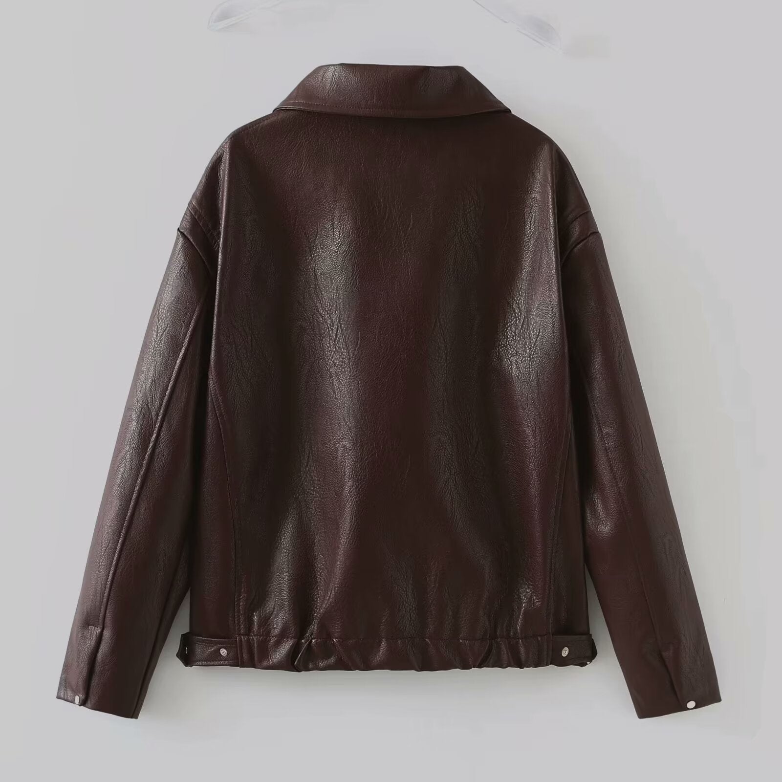 Solid Color Lapel Zipper Jacket Fashion Casual Long Sleeve Leather Coat Tops Women Clothing Limorista
