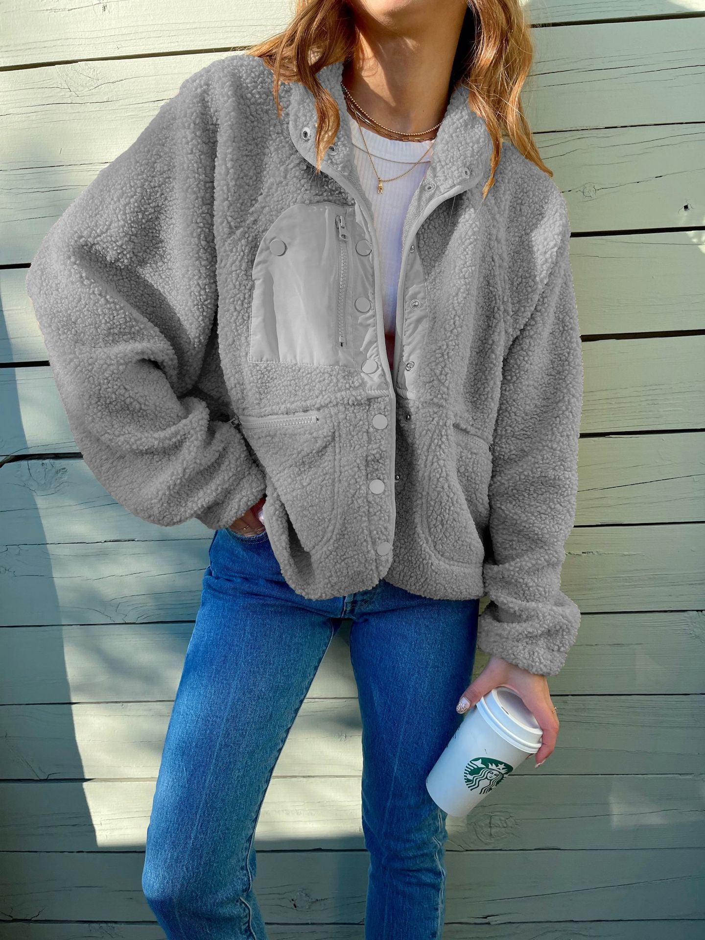 Short Cardigan Plush Jacket Lamb Wool Coat Limorista