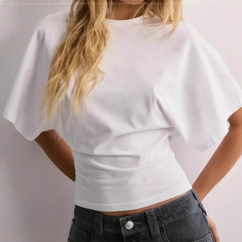 Limorista - Summer Batwing Sleeve T-shirt Ins Fashion Round Neck Pullover Short-sleeved Tops For Women Clothing