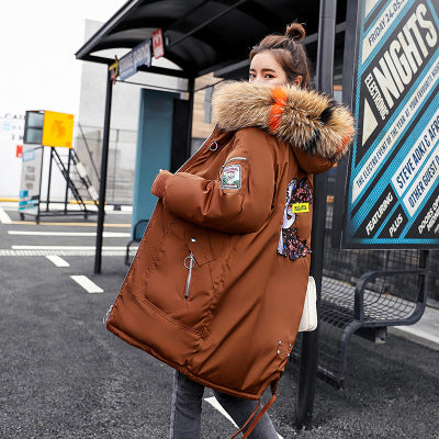Mid-length Large Fur Collar Down Coat Plus Size Korean Student Loose Padded Padded Jacket Women Limorista