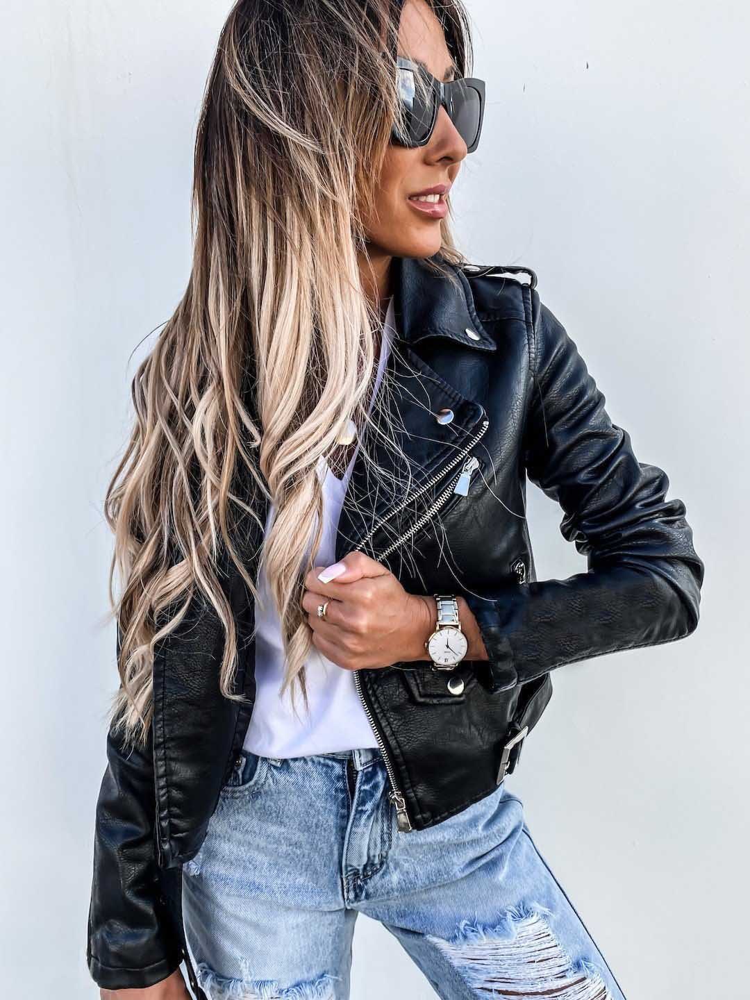 Jacket Top PU Leather Coat Short Zipper Limorista