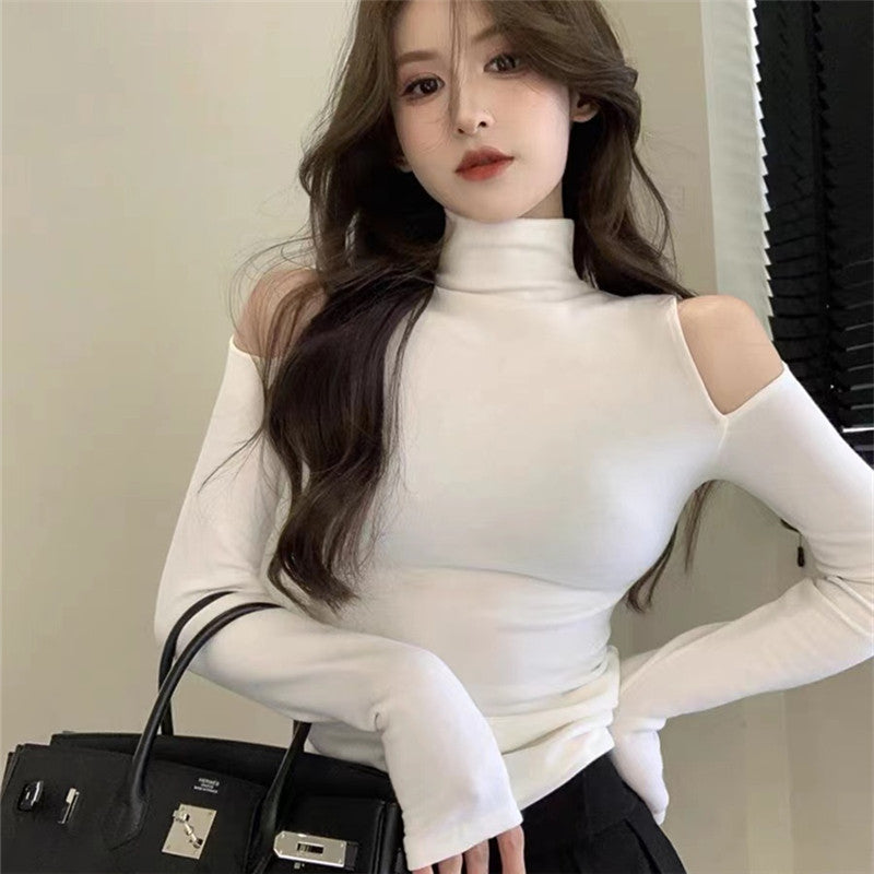 Limorista - Half Turtleneck Bottoming Shirt Off-the-shoulder Hollow-out Inner Wear