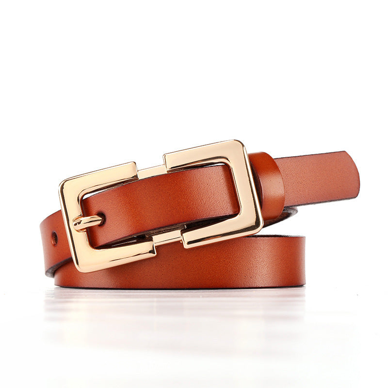 Retro Ladies Cowhide Leather Pin Buckle Belt Thin Simple Wild Belt Women Decoration Green Wholesale Limorista