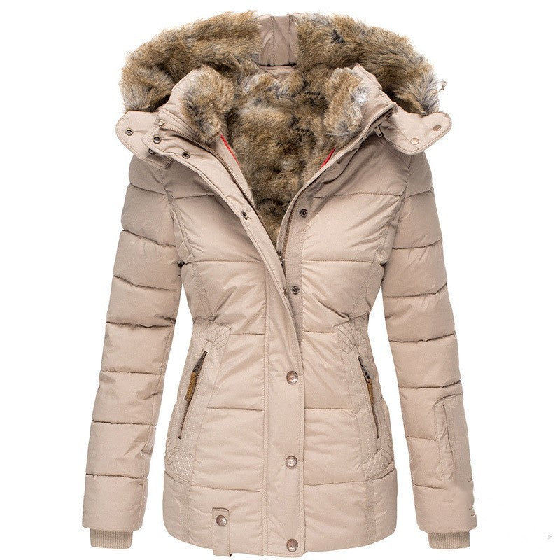 Fur collar long sleeve slim-fit cotton coat Limorista