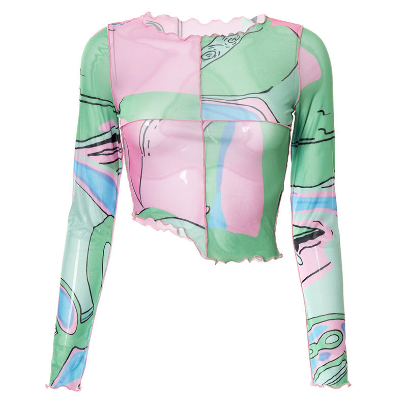 Long Sleeve Crew Neck Printed Pullover Limorista