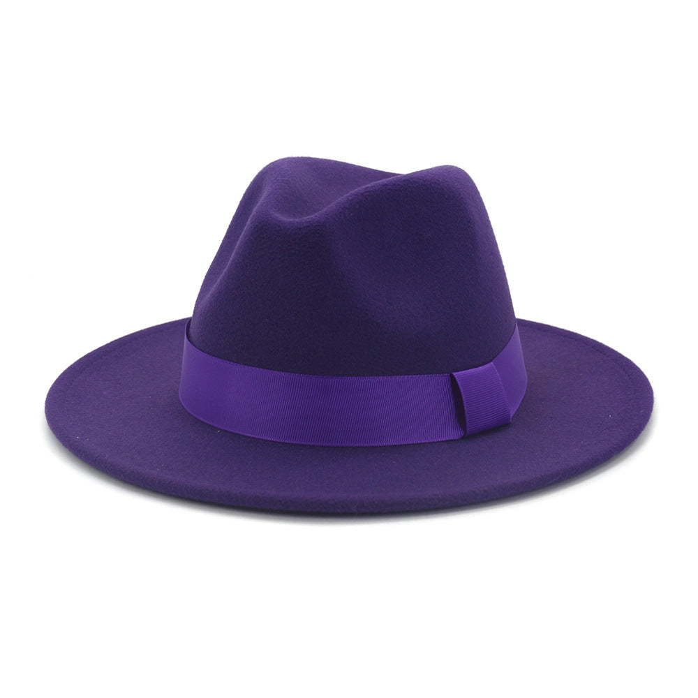 Fashionable Woolen Gentleman Jazz Flat Brim Big Hat Limorista