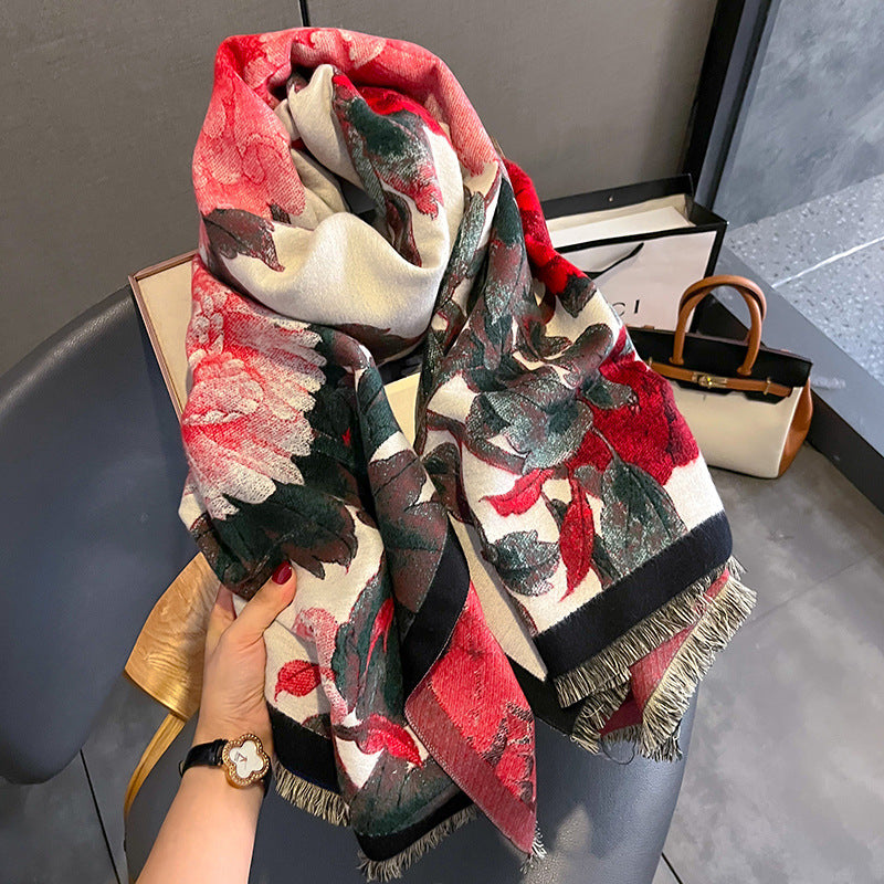 Retro Floral Artificial Cashmere Scarf Women&