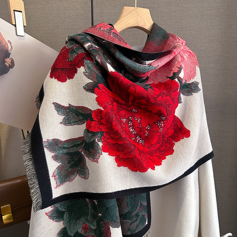 Retro Floral Artificial Cashmere Scarf Women&
