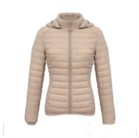 Autumn And Winter Zipper Short Hooded Detachable Solid Color Stand Collar Lightweight Cotton-padded Jacket Limorista