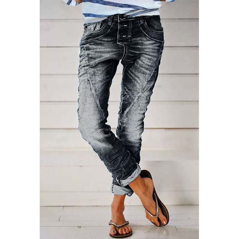 Drawstring Elastic Waist Washed Women&