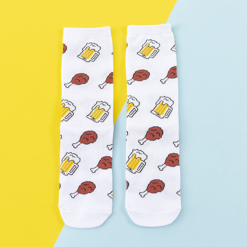 Avocado Chips Egg Fun Patchwork Color Medium Tube Cotton Socks Female Limorista