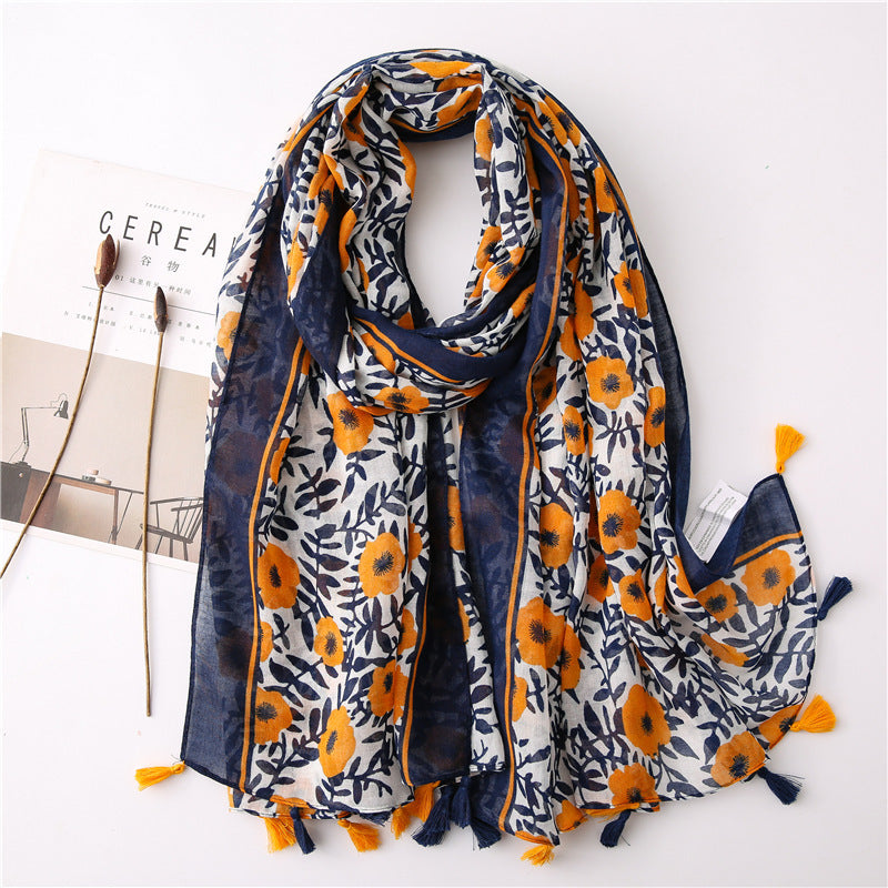 Japanese Style Artistic Fresh Cotton And Linen Scarf Retro Patchwork Bohemian Cashew Print Limorista
