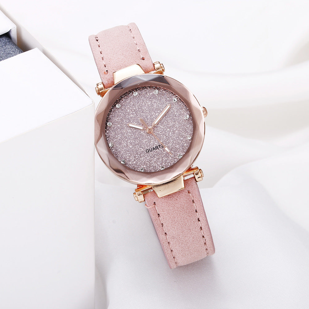 Casual Women Romantic Starry Sky Wrist Watch Leather Rhinestone Designer Ladies Clock Limorista