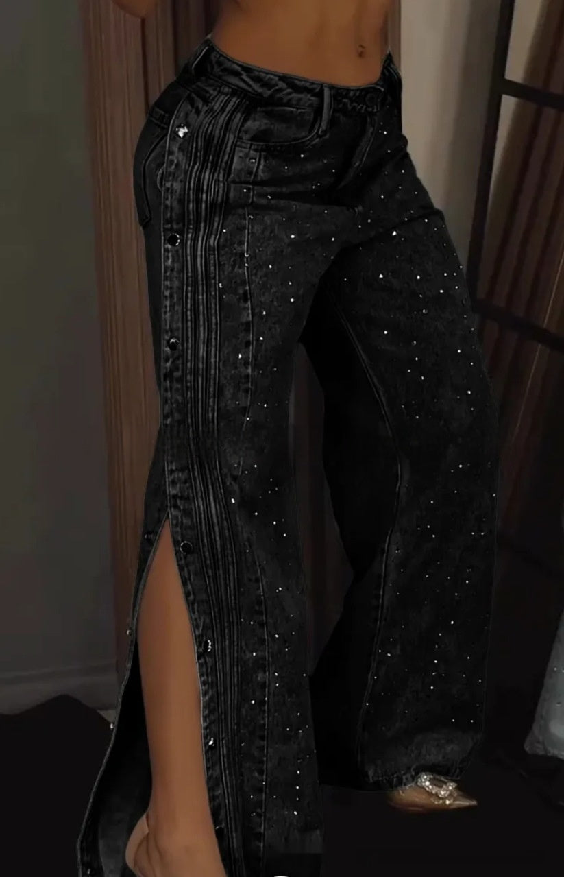 Button Polyester Rhinestone Fashion Jeans Limorista