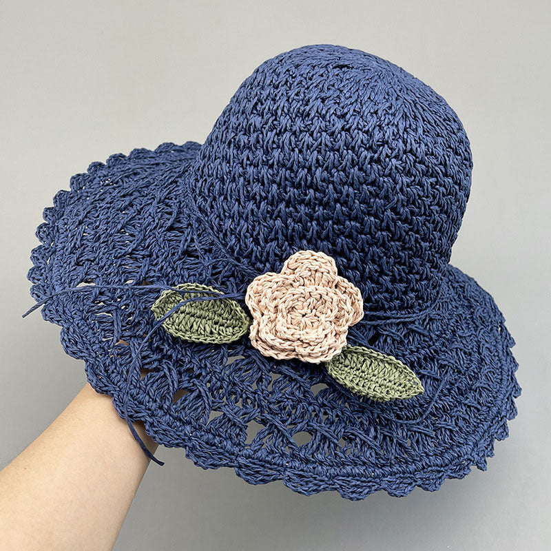 Hand-woven Summer Hat Straw Hat Female Sunshade Flower Foldable Sun Protection Sun Hat Limorista