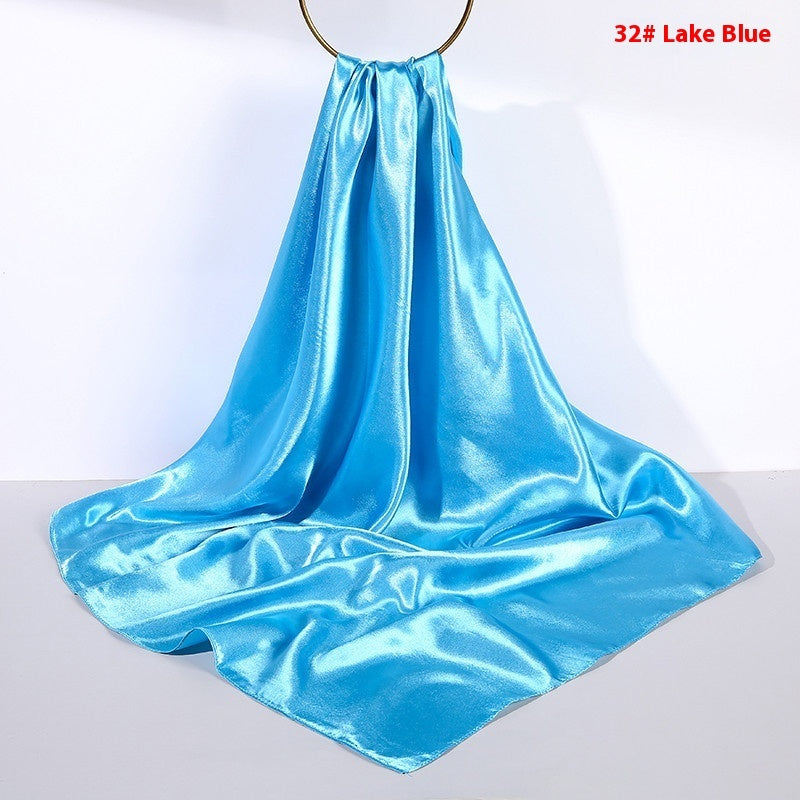 Pure Color Silk Scarf Artificial Silk 90cm Shiny Satin Shawl Limorista