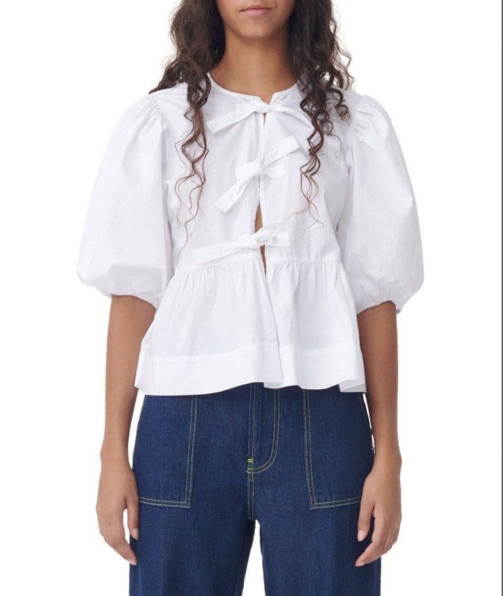 Fashion Printed Shirt Half Sleeve Lace-up Top Limorista