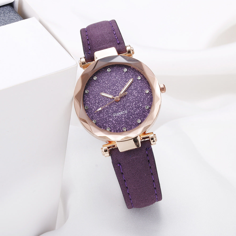 Casual Women Romantic Starry Sky Wrist Watch Leather Rhinestone Designer Ladies Clock Limorista
